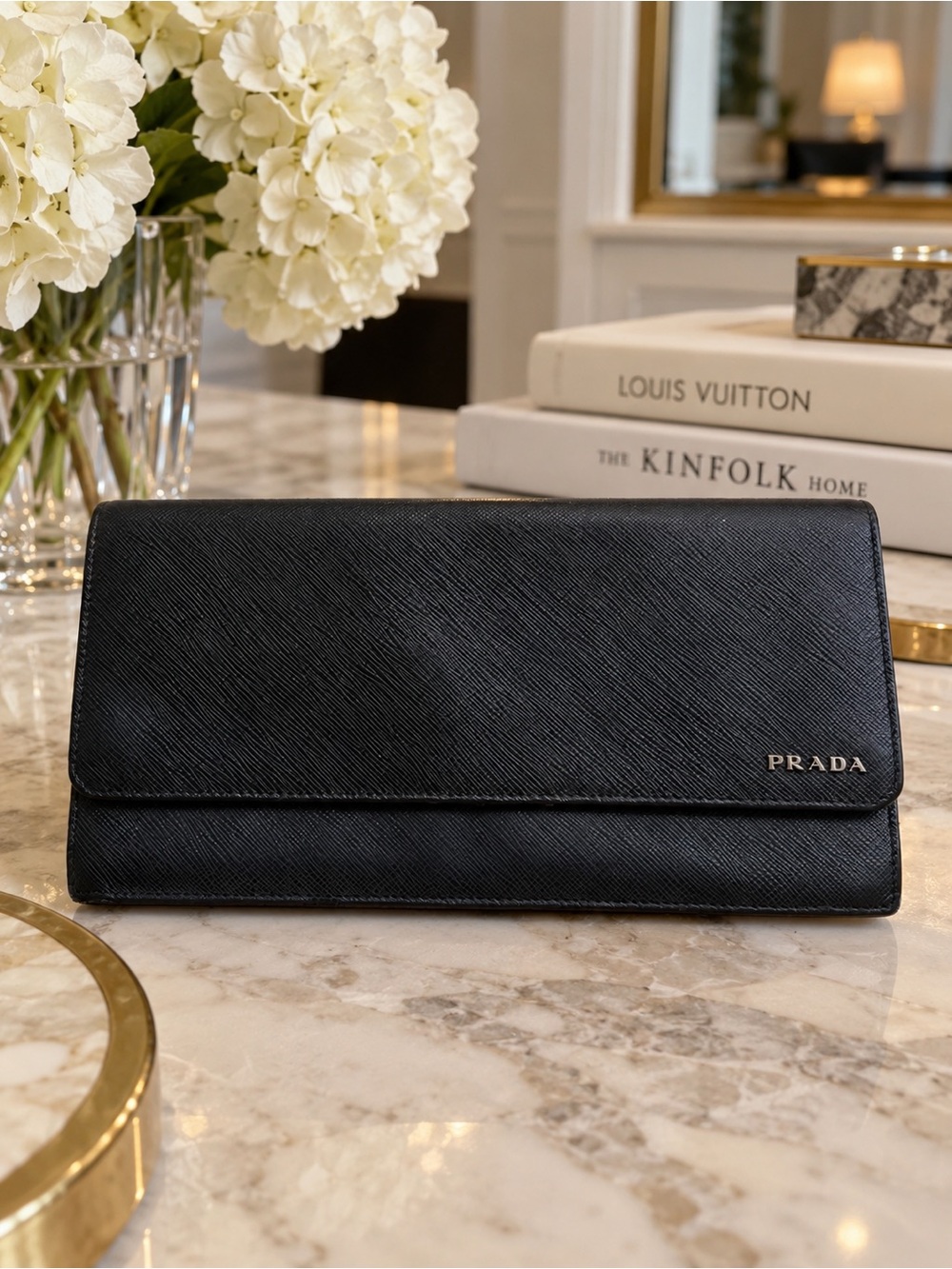 Prada Black Saffiano Leather Continental Long Wallet